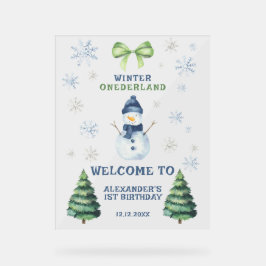 ウィンター・ワンダーランドの雪だるま 1歳の誕生日 アクリルサイン