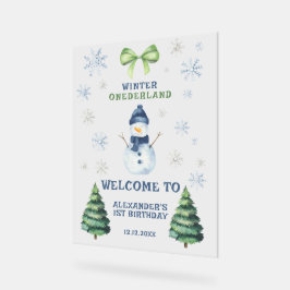 ウィンター・ワンダーランドの雪だるま 1歳の誕生日 アクリルサイン