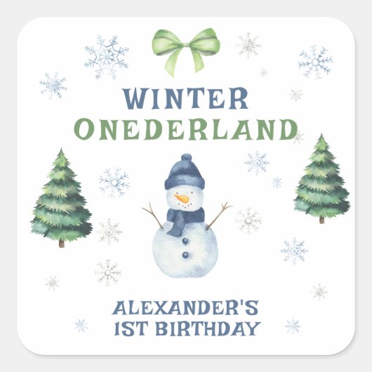 ウィンター・ワンダーランドの雪だるま 1歳の誕生日  スクエアシール (正面)