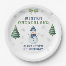 ウィンター・ワンダーランドの雪だるま 1歳の誕生日 ペーパープレート
