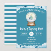 ウィンター ワンダーランドの雪の世界でお誕生日会 招待状 (正面/裏面)