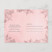 ウィンター ワンダーランドの雪の結晶 ピンクの Save the Date 案内ポストカード (裏面)