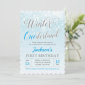 ウィンター・ワンダーランドの青い王子様 1歳の誕生日パーティー 招待状 (スタンド正面)
