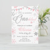 ウィンター·ワンダーランド誕生日の招待状ピンク·シルバー 招待状 (スタンド正面)