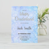 ウィンター ワンダーランド ご招待 銀のグリッター 招待状 (スタンド正面)