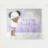 ウィンター・ワンダーランド アフロガール ベビーシャワー 背景 タペストリー (正面(横))