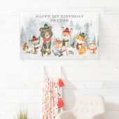 ウィンター·ワンダーランド·ウッドランド·アニマルズ·ハッピーバースデー 横断幕 (インサイチュ)