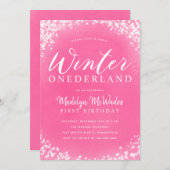 ウィンター·ワンダーランド·ガール1歳の誕生日パーティー 招待状 (正面/裏面)