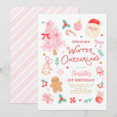 ウィンター・ワンダーランド・クリスマス1歳の誕生日パーティー 招待状 (正面/裏面)
