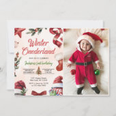 ウィンター ワンダーランド クリスマス ウィンター ファースト バースデー 招待状 (正面)