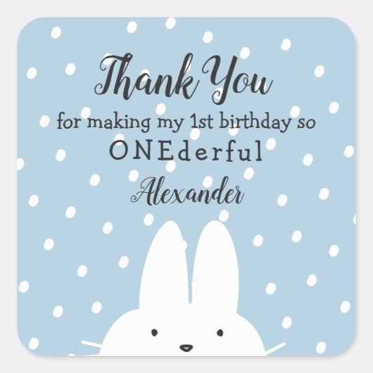 ウィンター ワンダーランド サンクスブルー 1歳誕生日 スクエアシール (正面)