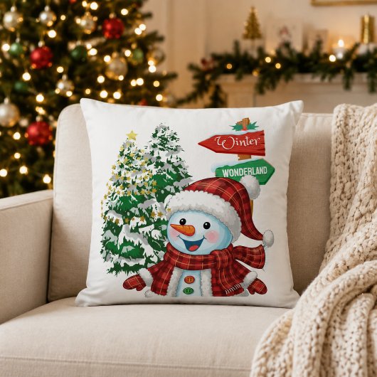 ウィンター・ワンダーランド・スノーマンクリスマス クッション
