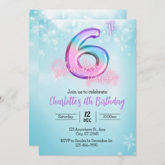 ウィンター ワンダーランド スリープオーバー パーティー 招待状 (正面/裏面)