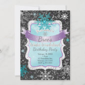 ウィンター ワンダーランド ティール 誕生日パーティー 招待状 (正面)