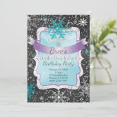 ウィンター ワンダーランド ティール 誕生日パーティー 招待状 (スタンド正面)