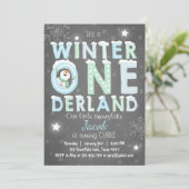 ウィンター·ワンダーランド·バースデー·パーティー招待状·ボーイ·ブルー 招待状 (スタンド正面)