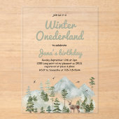 ウィンター・ワンダーランド・バースデー | 水彩の鹿 アクリル招待状 (正面)
