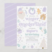 ウィンター ワンダーランド パープル クリスマス バースデー パーティー 招待状 (正面/裏面)
