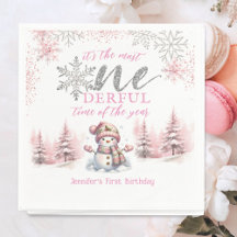 ウィンター・ワンダーランド・ピンク・ガール・クリスマス 1歳の誕生日