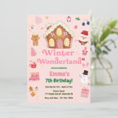 ウィンター ワンダーランド ピンク クリスマス 誕生日 招待状 (スタンド正面)