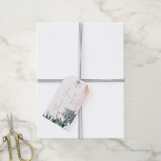 ウィンター ワンダーランド ピンク サンクス ギフトタグ (より糸付き)