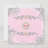 ウィンター ワンダーランド ピンク パール スノーフレーク 誕生日 招待状 (裏面)