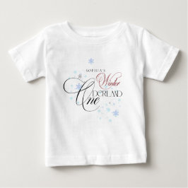ウィンター ワンダーランド ピンク リボン 1歳の誕生日パーティー ベビーTシャツ