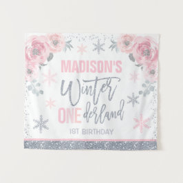 ウィンター ワンダーランド ピンク 1歳の誕生日 装飾 B タペストリー