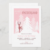 ウィンター·ワンダーランド·ファースト·バースデー·パーティー·招待状·ピンク 招待状 (正面/裏面)
