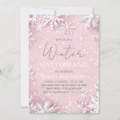 ウィンター ワンダーランド ファースト バースデー ピンク 招待状 (正面)