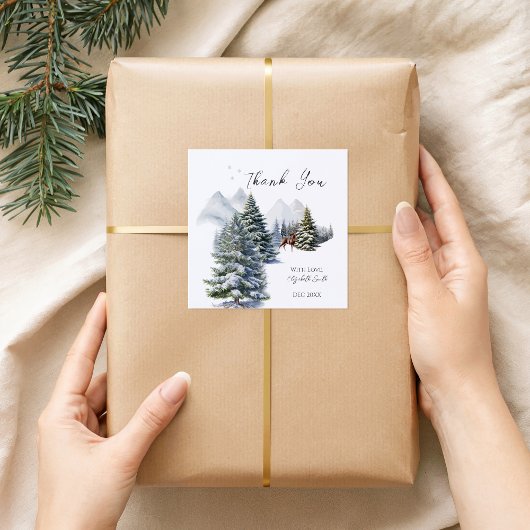 ウィンター ワンダーランド フォレスト ディアー サンクス スクエアシール