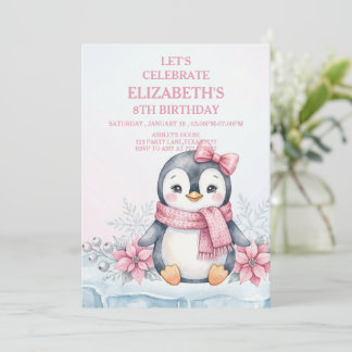 ウィンター・ワンダーランド・ペンギン・ガールの誕生日 招待状