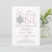 ウィンター ワンダーランド | ミニマリストガール 1歳の誕生日 招待状 (スタンド正面)
