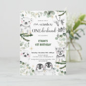 ウィンター ワンダーランド 動物 1歳 誕生日 招待状 (スタンド正面)