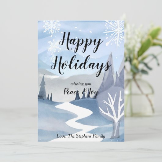 ウィンター ワンダーランド 水彩画 ホリデー カード (スタンド正面)