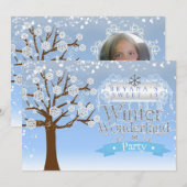 ウィンター ワンダーランド 誕生日パーティー フォト 招待状 (正面/裏面)