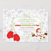 ウィンター ワンダーランド 誕生日 招待状 (正面/裏面)