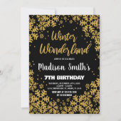 ウィンター ワンダーランド 誕生日 招待状 ブラック ゴールド (正面)