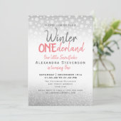 ウィンター ワンダーランド 1歳の誕生日 シルバー スノーフレーク 招待状 (スタンド正面)