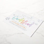 ウィンター ワンダーランド 1歳の誕生日 虹 箔招待状 (回転した状態)