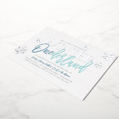 ウィンター ワンダーランド 1歳の誕生日 青と銀 箔招待状 (回転した状態)