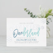 ウィンター ワンダーランド 1歳の誕生日 青と銀 箔招待状 (立ち正面)