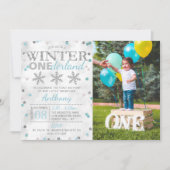 ウィンター ワンダーランド 1歳誕生日写真 招待状 (正面)