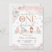 ウィンター ワンダーランド 1歳 誕生日招待状 招待状 (正面)