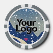 ウィンター ワンダー スノー バーズ イン ラブ ピンク ハート ポーカーチップ (正面)