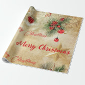 ウィンター ヴィンテージ クリスマス 赤いガラス ボール ラッピングペーパー (アンロールド)