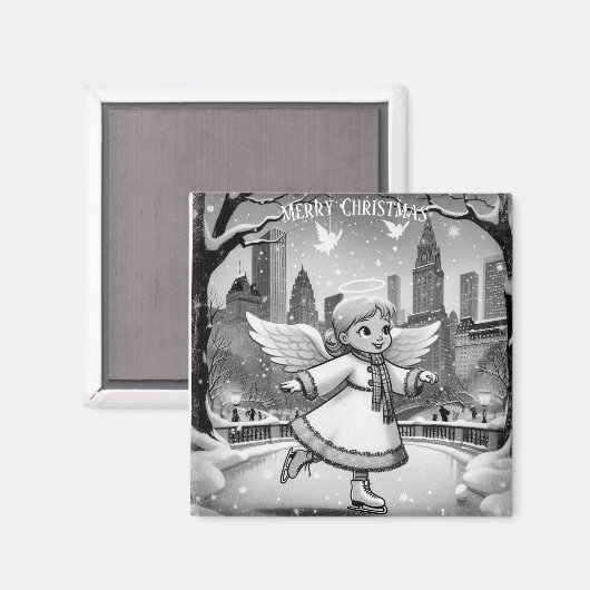 ウィンターNYCエンジェルスケートで滑る マグネット (正面/裏面)