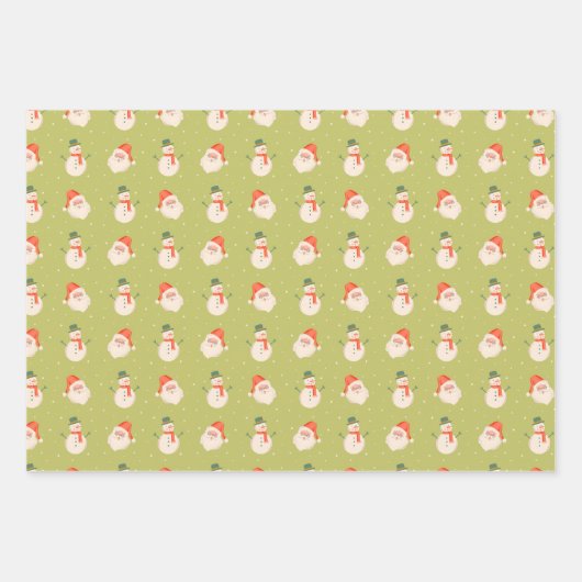 ウィンティ・クリスマス・タウン、サンタ霜の降りた、グリーン・プレイド ラッピングペーパーシート (正面3)