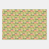 ウィンティ・クリスマス・タウン、サンタ霜の降りた、グリーン・プレイド ラッピングペーパーシート (正面)