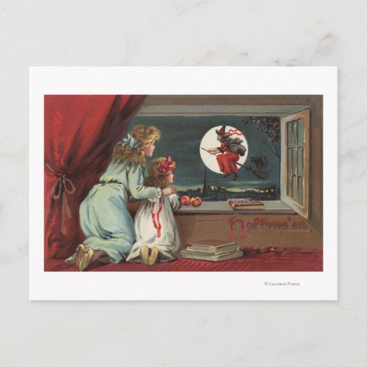 ウィンドウからのハロウィーンGreetingWitch ポストカード (正面)